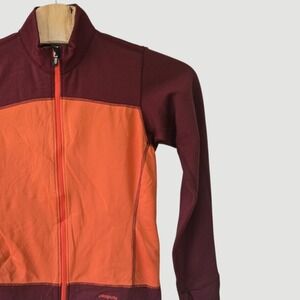 Patagonia Fleece Jacket Colorblock Zip Up Maroon Orange Men's L USA Made